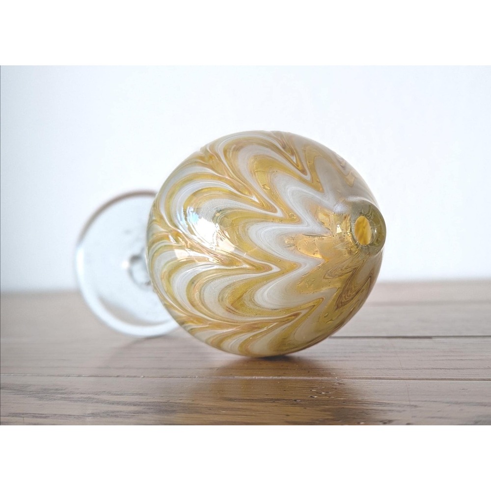 Vintage Hand Blown Amber White Swirl Art Glass Bud Vase Controlled Bubble Signed
